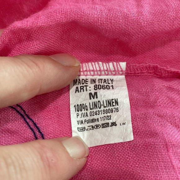 Italian 100% linen dress with navy blue embroidered detail cap sleeves, pockets - Picture 12 of 12